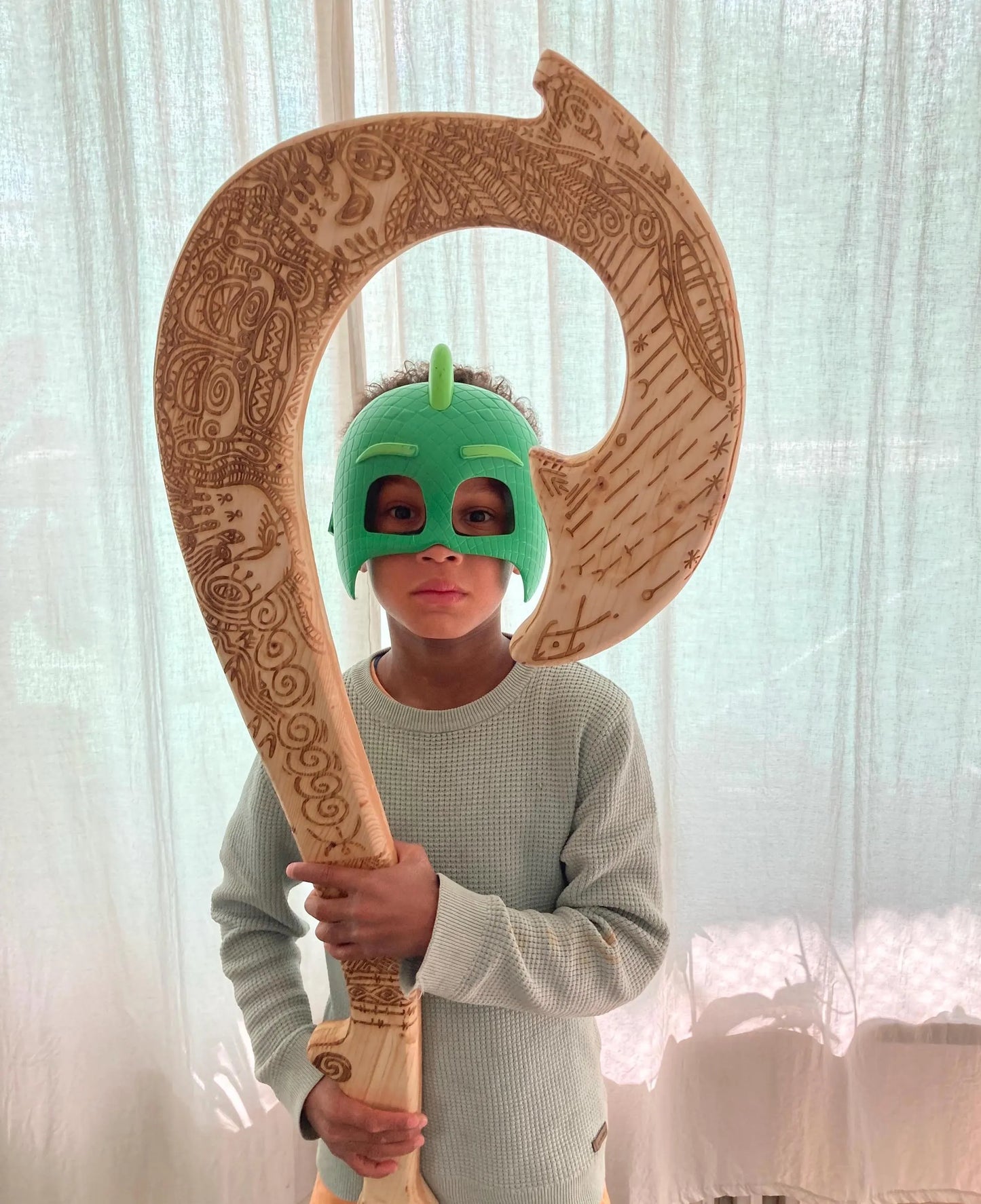 Mauis Fischhaken aus Fichtenholz, Vaiana inspiriert, 40 cm, 60 cm und 100 cm Länge, handgemacht, personalilierbar, Mauis Gravur