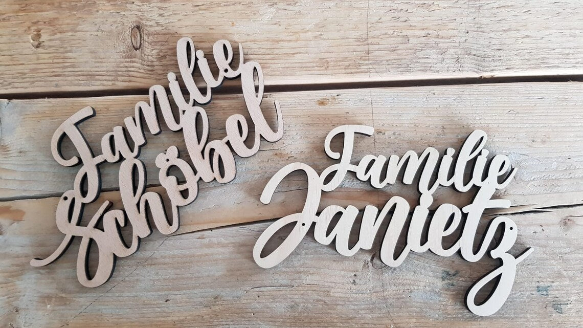 Türschild Familienname für einen Kranz, Namensschild