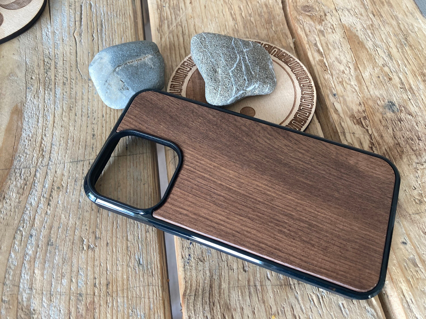 Engraved Handyhülle Holz für iPhone 15 Pro Max, Echtholz Schutzhülle, Walnuss, Handy Holzhülle, Kirschbaum, TPU Hülle, Abdeckung, Unikat