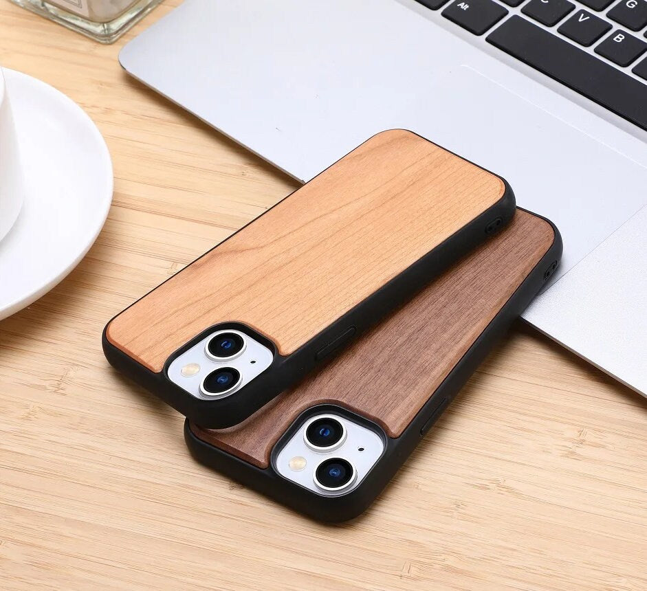 Engraved Handyhülle Holz für iPhone 15 Pro Max, Echtholz Schutzhülle, Walnuss, Handy Holzhülle, Kirschbaum, TPU Hülle, Abdeckung, Unikat