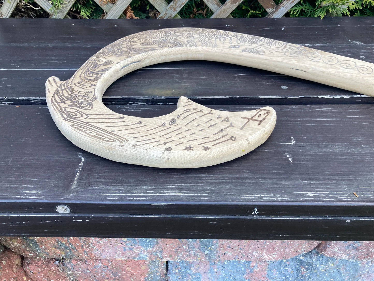 Mauis Fischhaken aus Massivholz, Vaiana inspiriert, 90cm Länge, handgemacht, personalilierbar, Mauis Gravur