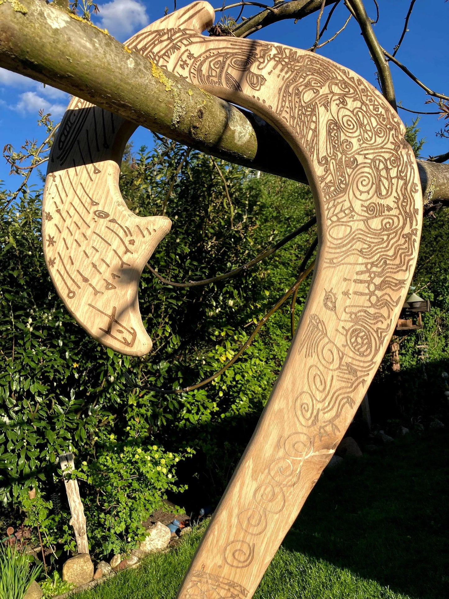 Mauis Fischhaken aus Massivholz, Vaiana inspiriert, 90cm Länge, handgemacht, personalilierbar, Mauis Gravur