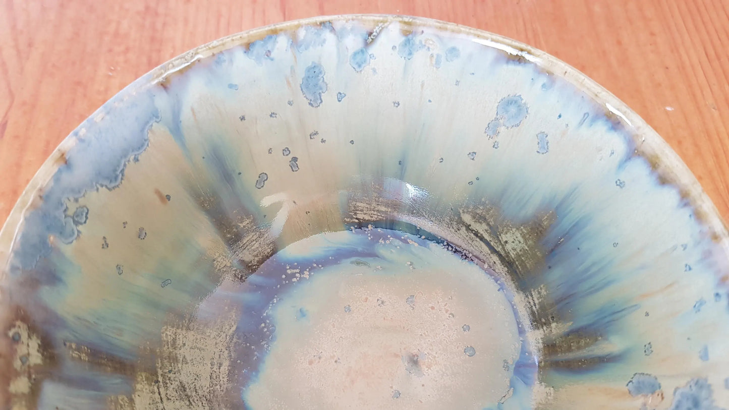 Tonschale, Keramikschale, Ton, Keramik, Schale, lasiert, blau, beige, weiß, rund, handgemacht, Unikat, natürlich, Einzelstück