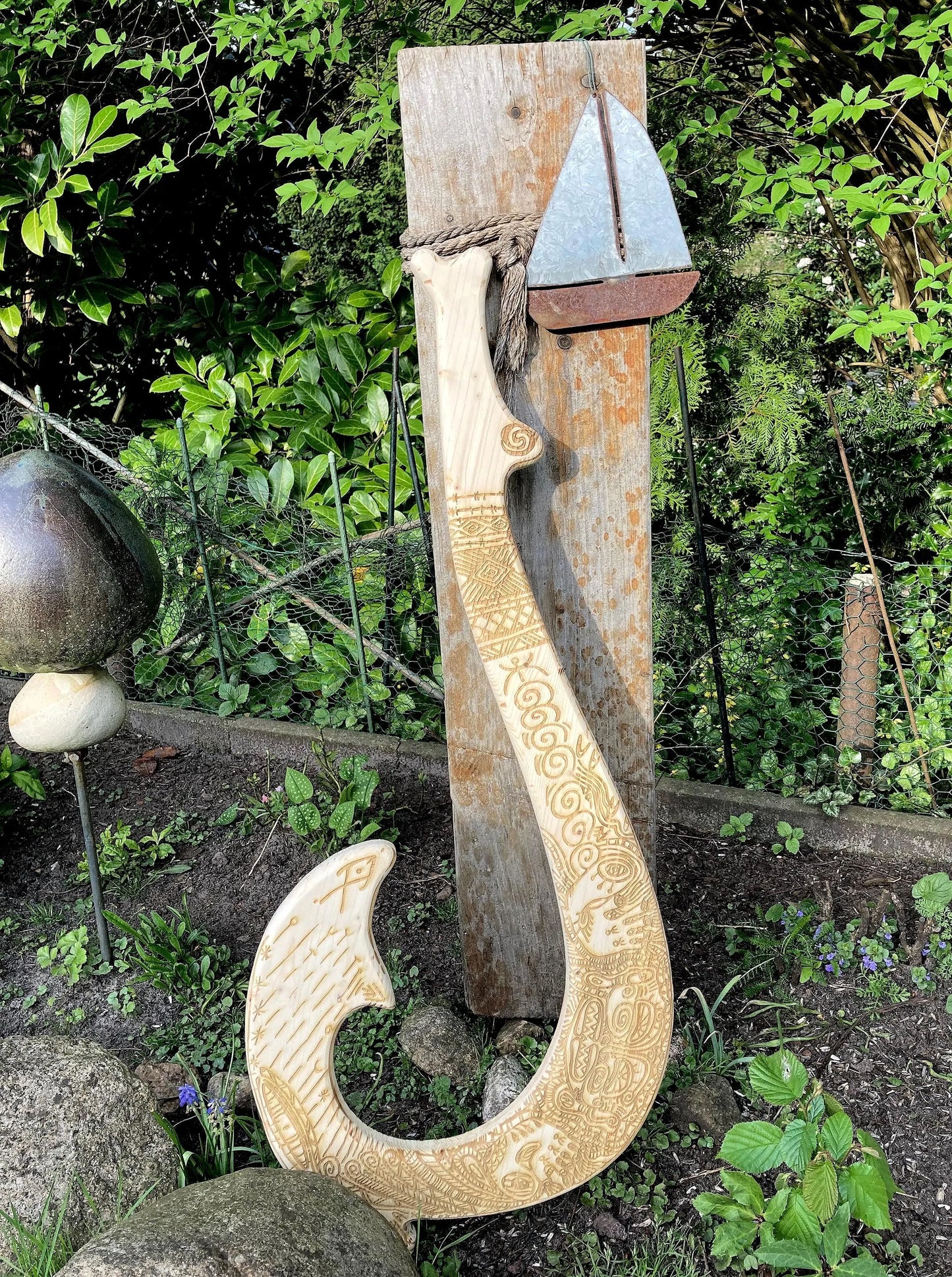 Mauis Fischhaken aus Fichtenholz, Vaiana inspiriert, 40 cm, 60 cm und 100 cm Länge, handgemacht, personalilierbar, Mauis Gravur