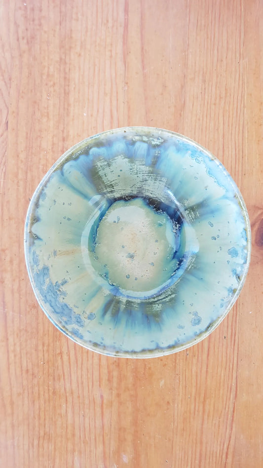 Tonschale, Keramikschale, Ton, Keramik, Schale, lasiert, blau, beige, weiß, rund, handgemacht, Unikat, natürlich, Einzelstück