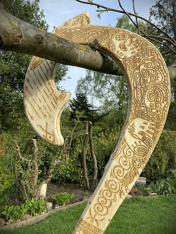 Mauis Fischhaken aus Fichtenholz, Vaiana inspiriert, 40 cm, 60 cm und 100 cm Länge, handgemacht, personalilierbar, Mauis Gravur